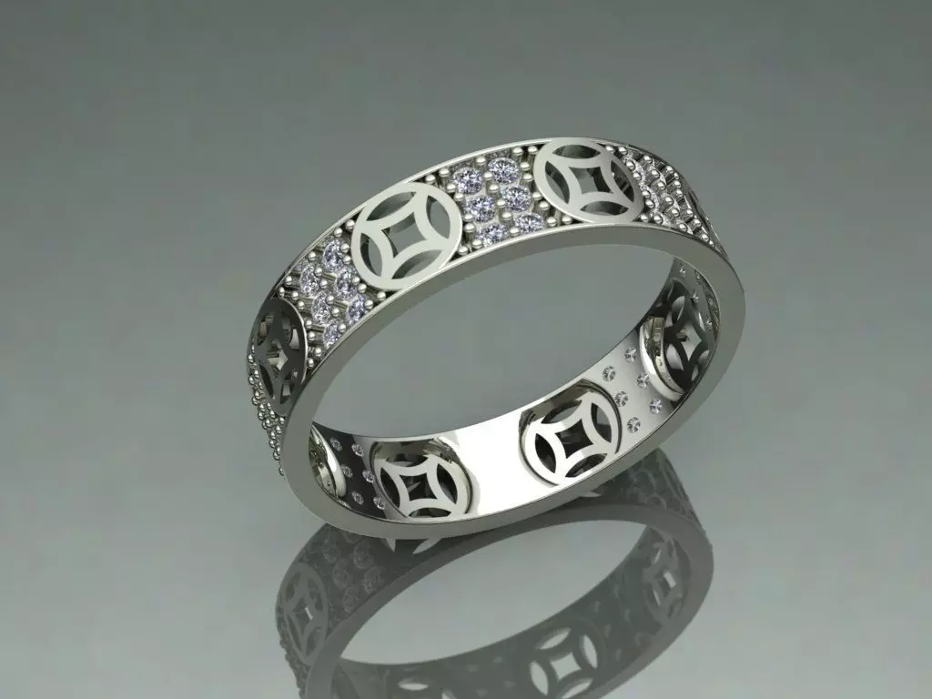 Ring lucky coin unisex men women with diamond new arrival 3D print model_3
