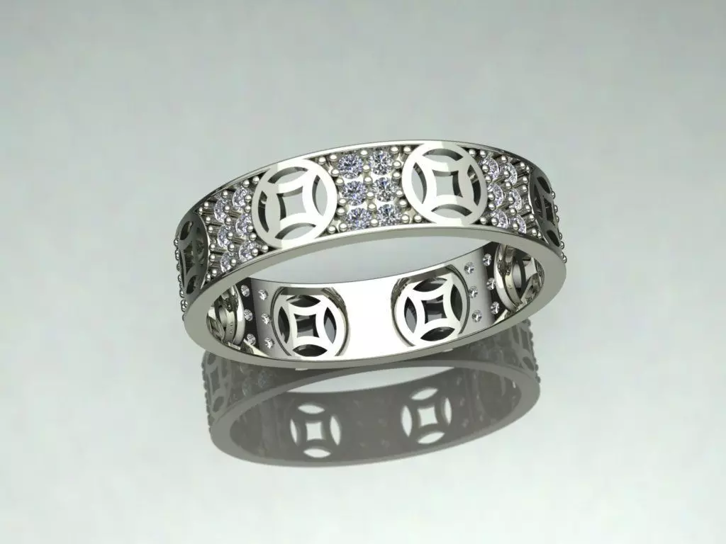 Ring lucky coin unisex men women with diamond new arrival 3D print model_4