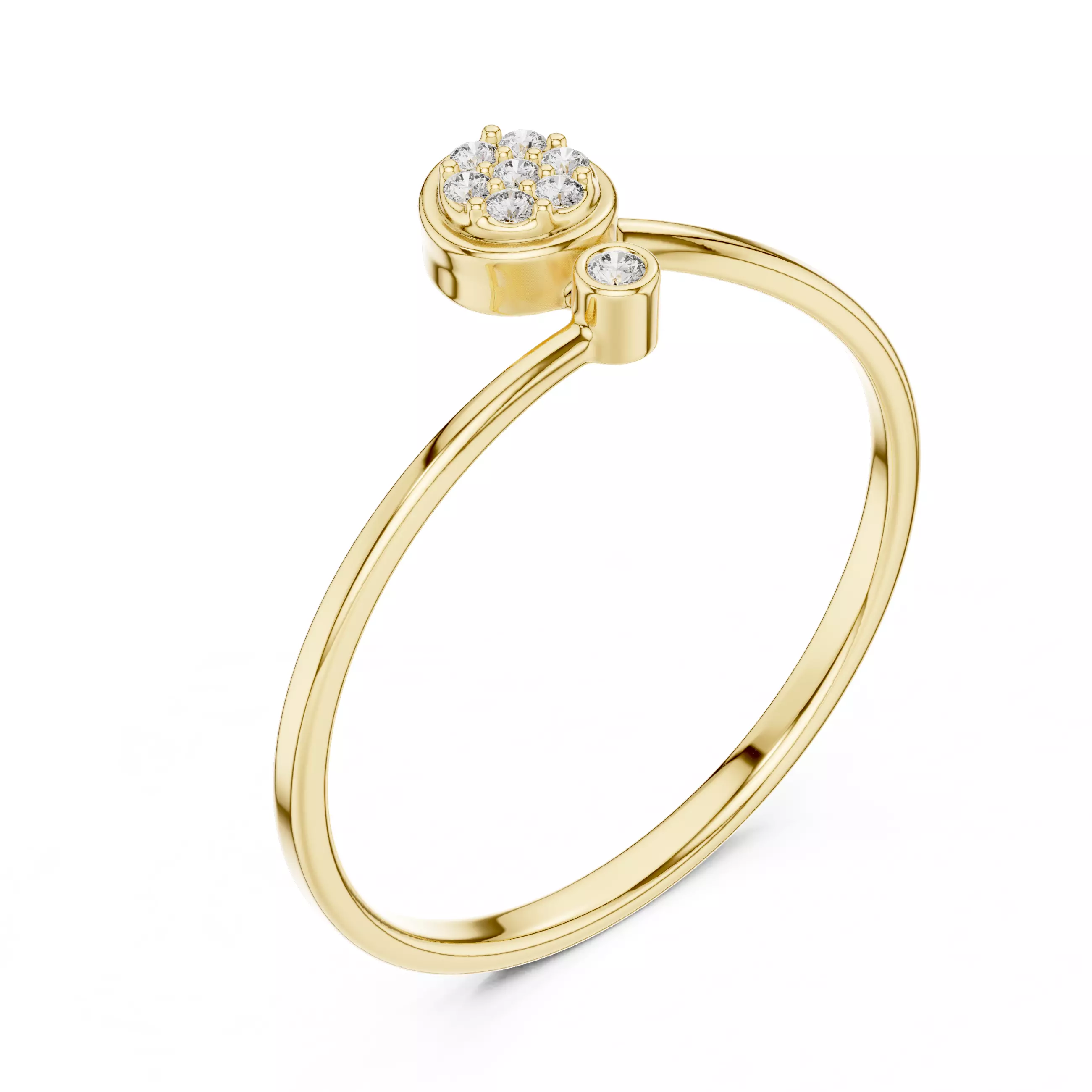 Bezel Set Round Diamond Curved Engagement Ring 3DM STL Video 3D print model_7