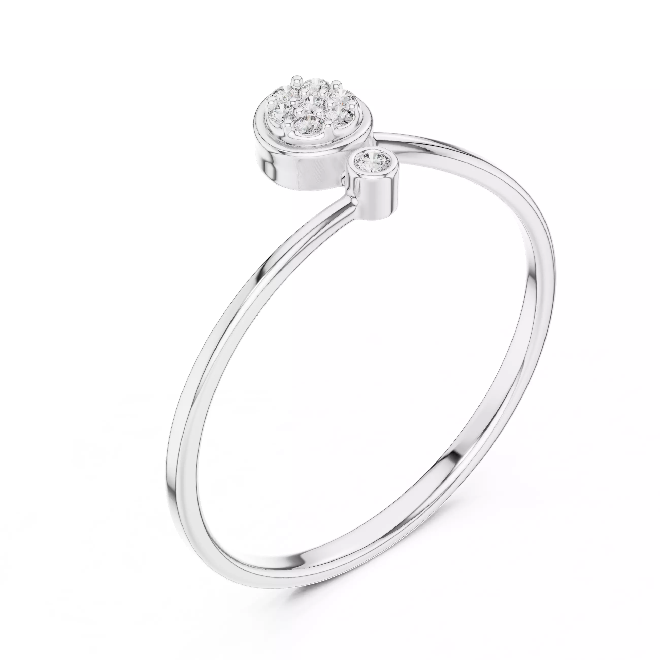 Bezel Set Round Diamond Curved Engagement Ring 3DM STL Video 3D print model_10