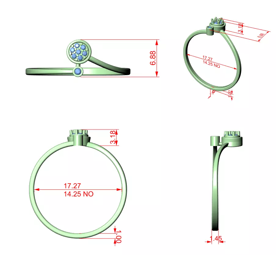 Bezel Set Round Diamond Curved Engagement Ring 3DM STL Video 3D print model_12