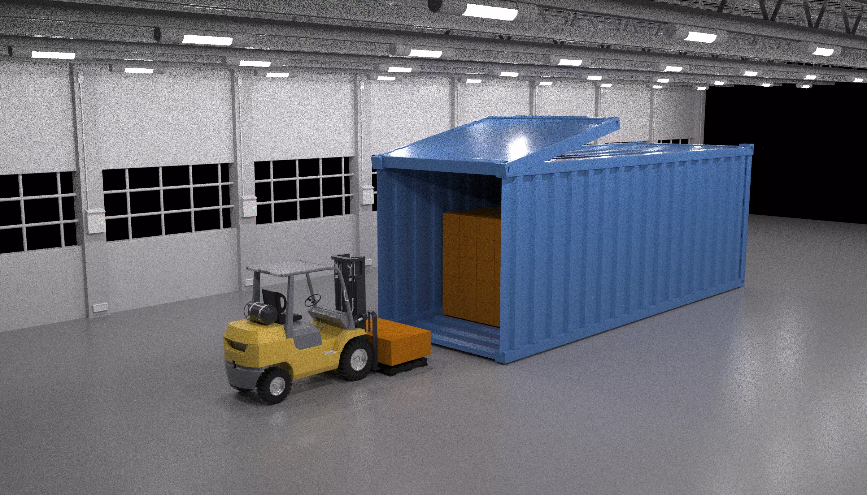 Yellow mobile forklift 3D factory 3D model_2
