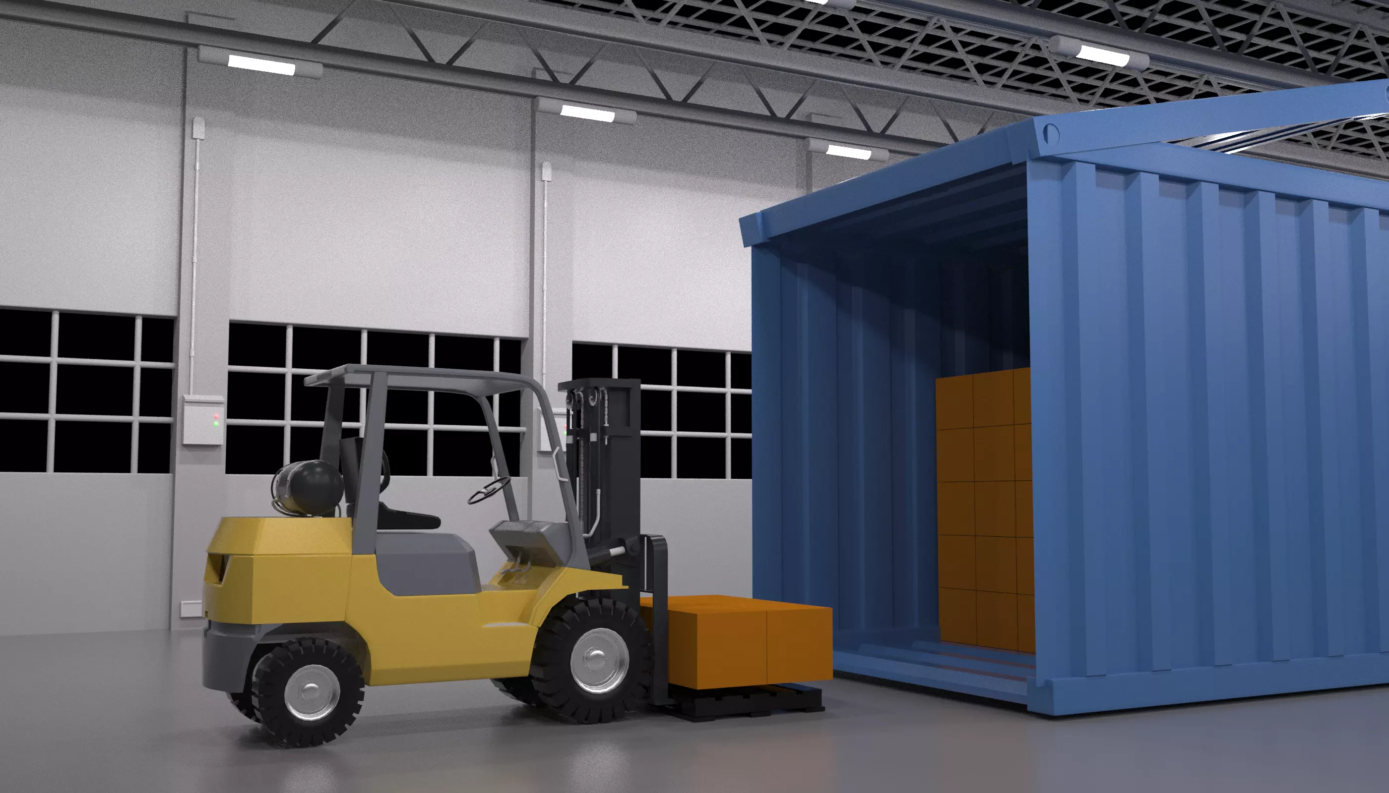 Yellow mobile forklift 3D factory 3D model_7