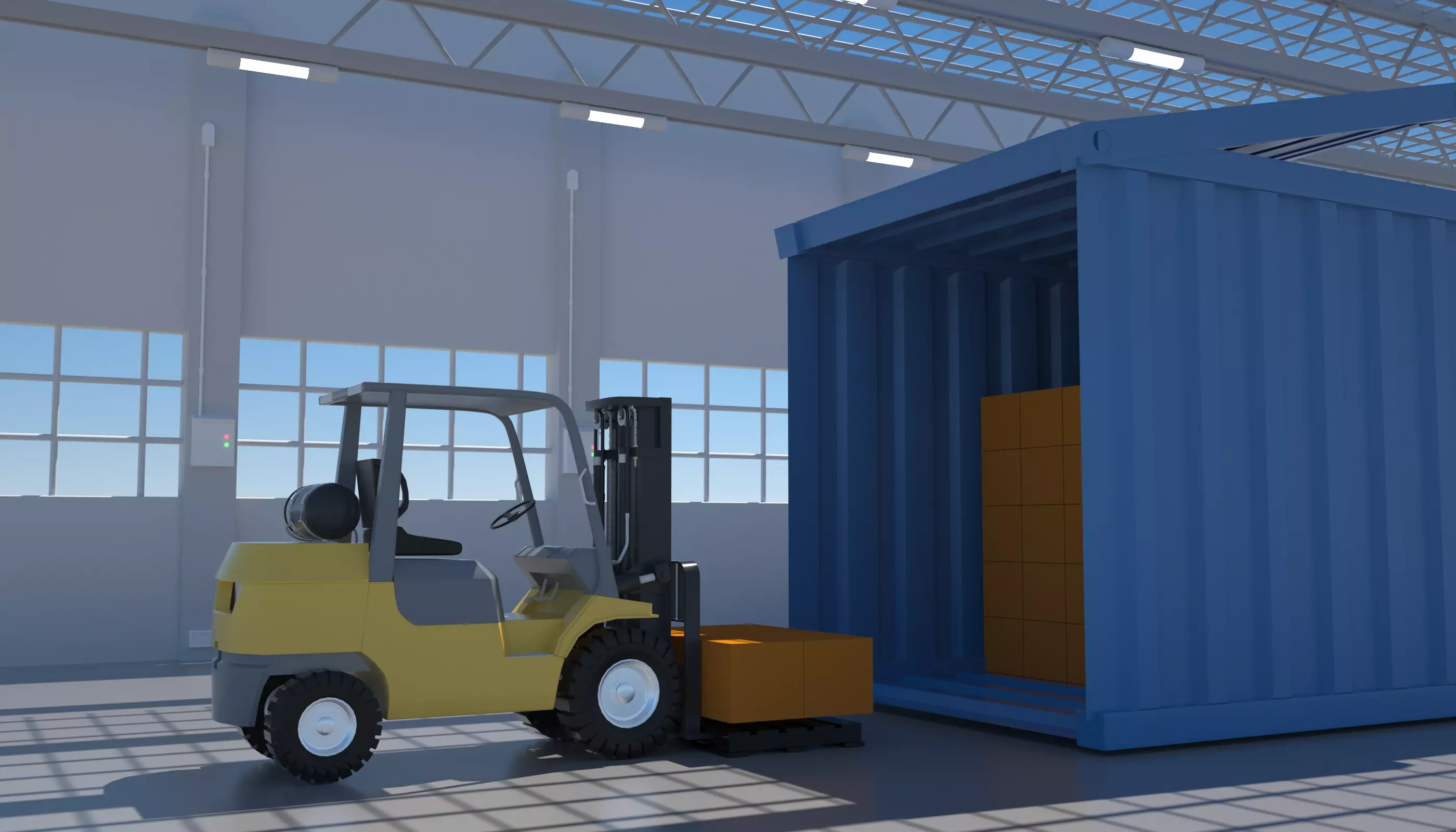 Yellow mobile forklift 3D factory 3D model_1