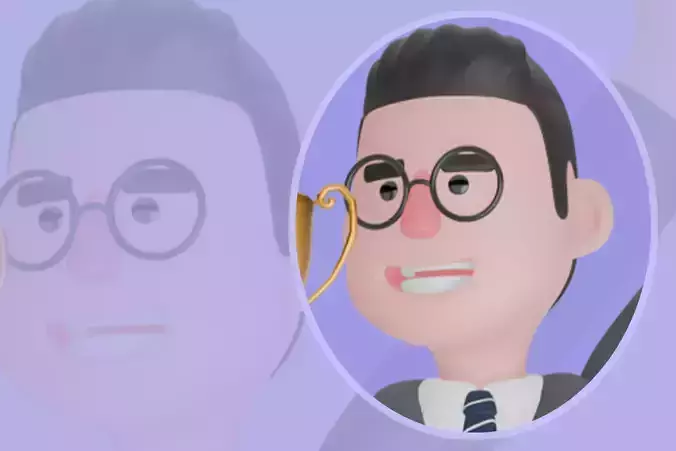 Stylized 3D Male Teacher Character - Cartoon Walking with Trophy