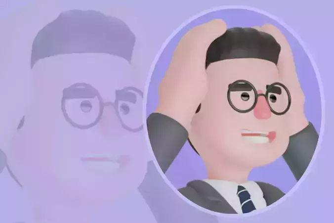 Stylized 3D Male Teacher Character-Cartoon Confused Stress Pose