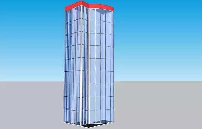 Modern Skyscraper Tower with curtain walls Low-poly 3D model
