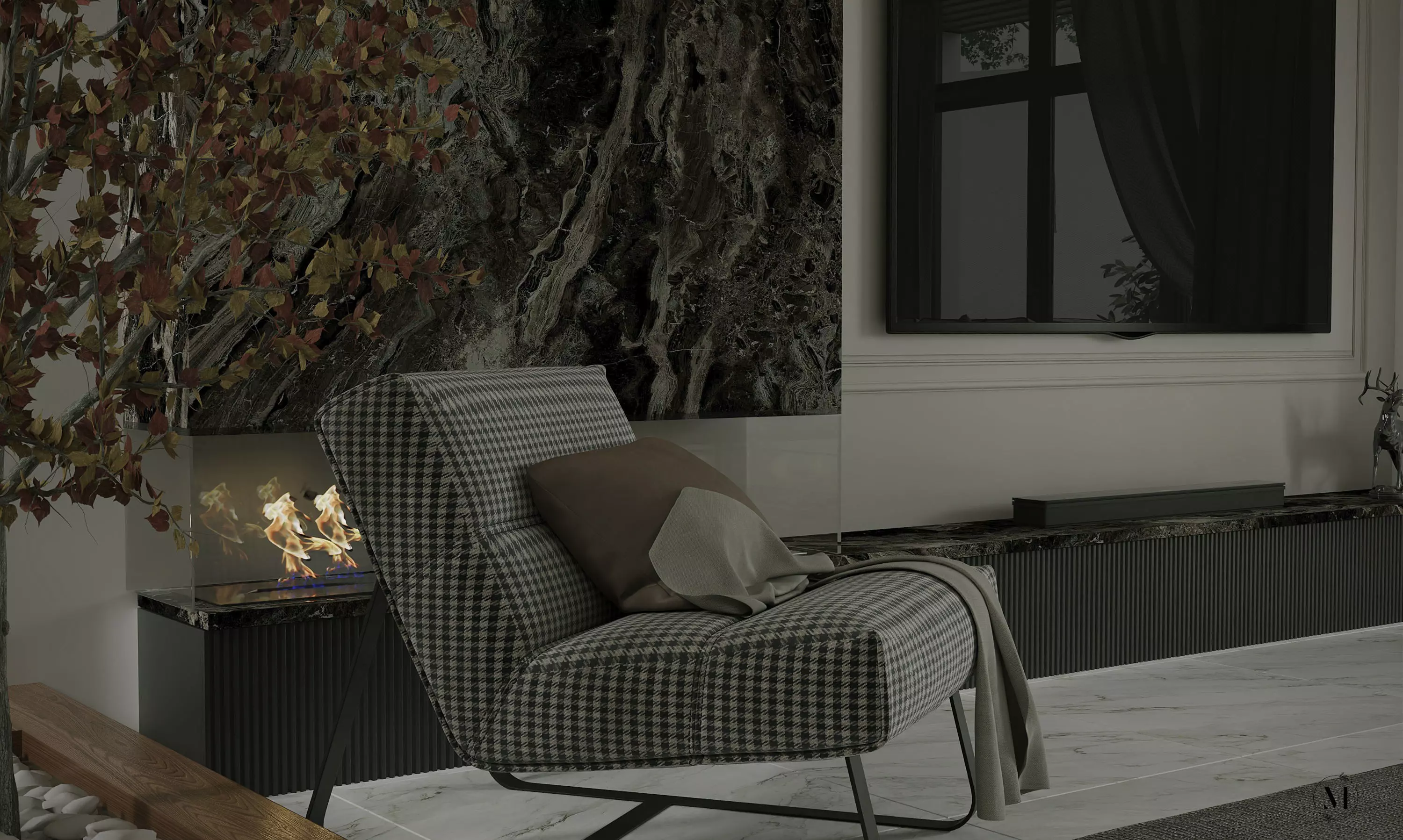 Elegant Modern Classic Open Plan Living  Dining Scene 3D model_12