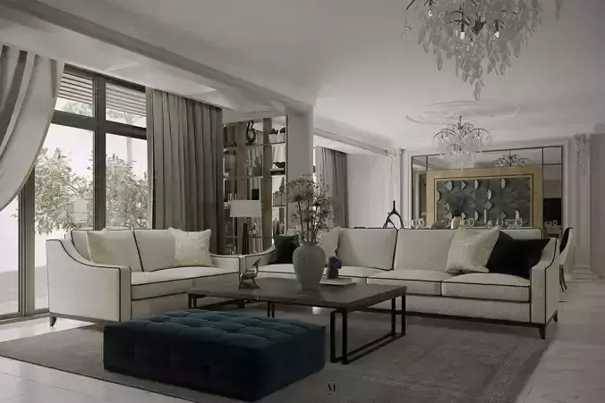 Elegant Modern Classic Open Plan Living  Dining Scene