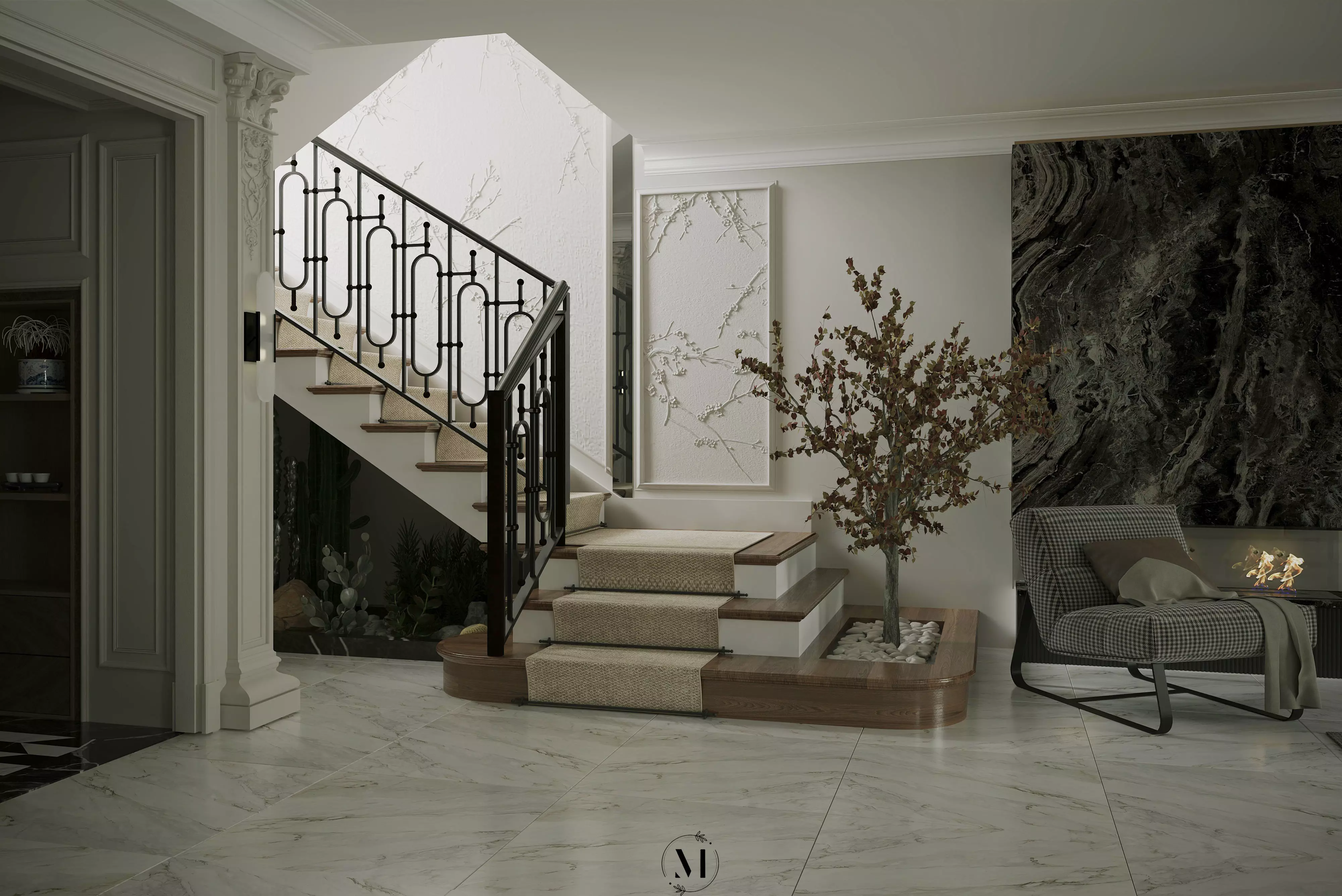 Elegant Modern Classic Open Plan Living  Dining Scene 3D model_6