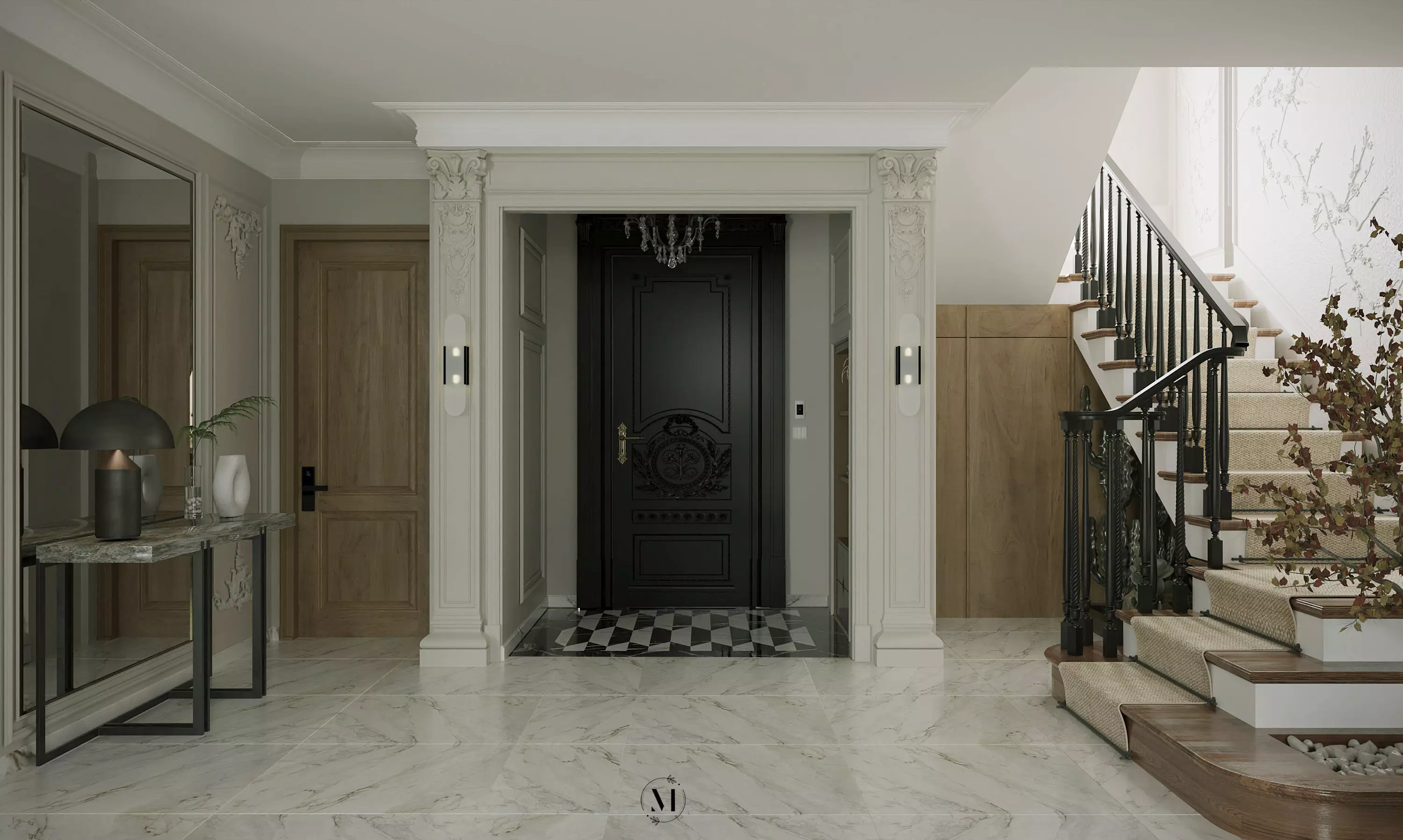 Elegant Modern Classic Open Plan Living  Dining Scene 3D model_2