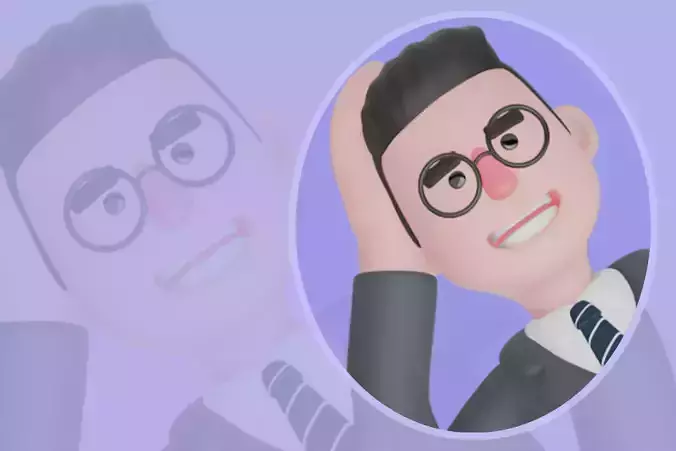 Stylized 3D Male Teacher Character - Cartoon Leaning on Gift Box