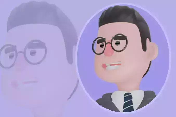 Stylized 3D Male Teacher Character - Cartoon Sitting on Gift Box