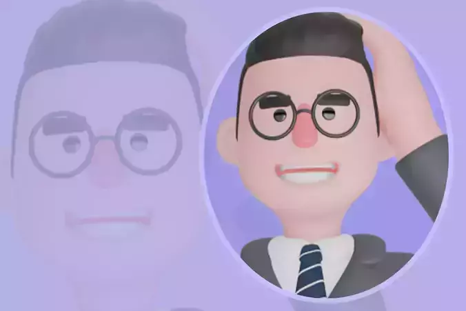 Stylized 3DMale Teacher Character-Cartoon Gift Box Confused Pose