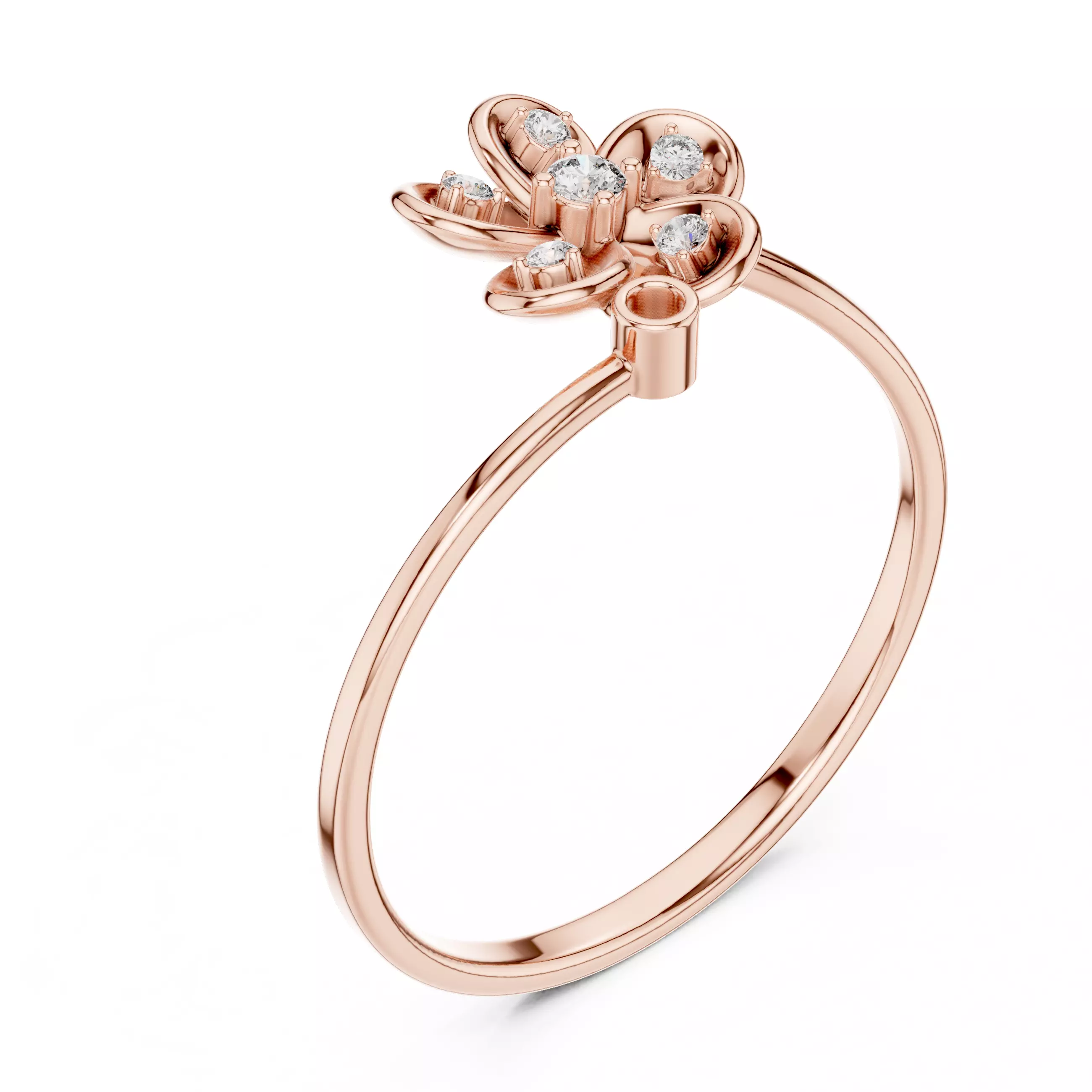 Floral Theme Round Cut Diamond Engagement Ring 3DM STL Video 3D print model_4