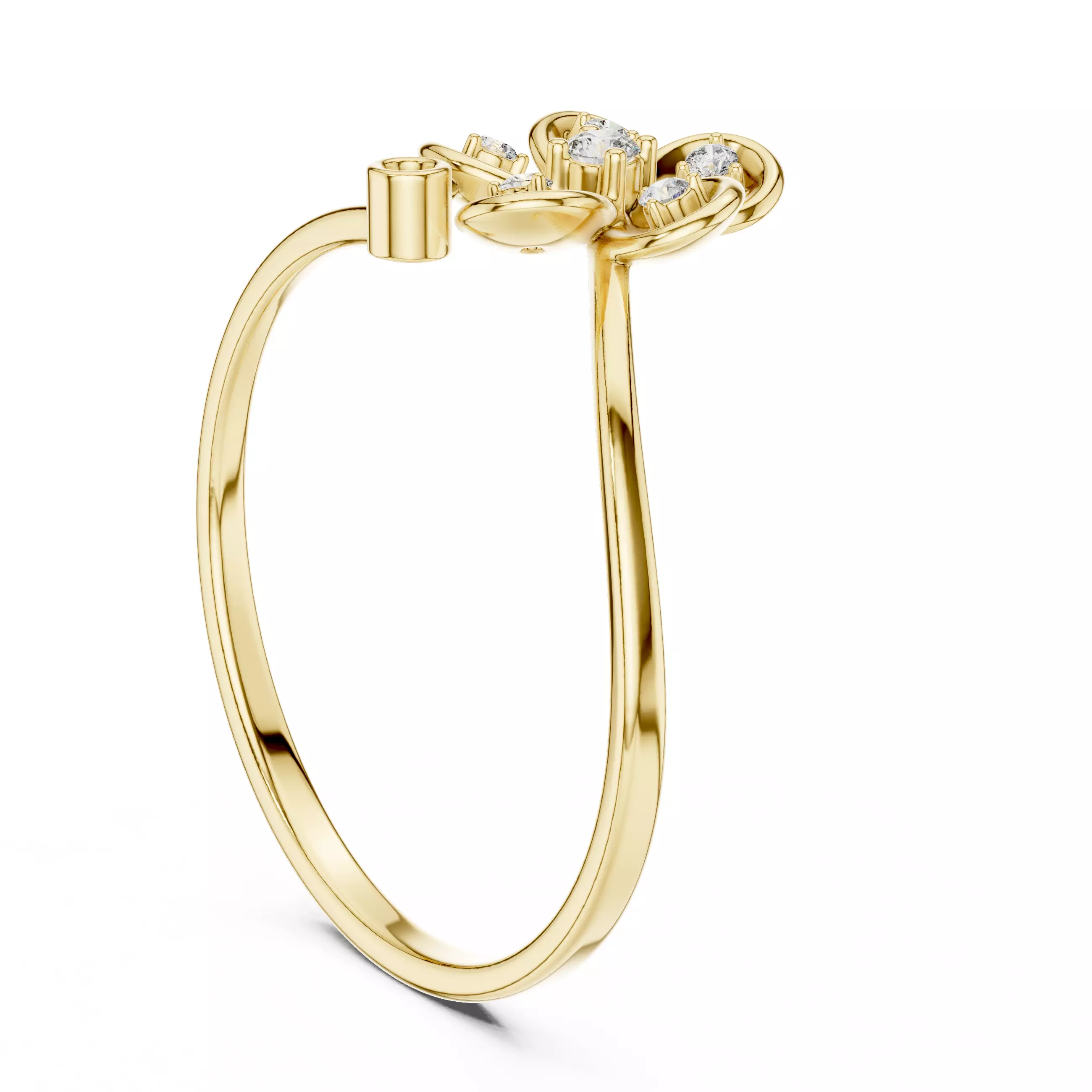 Floral Theme Round Cut Diamond Engagement Ring 3DM STL Video 3D print model_6