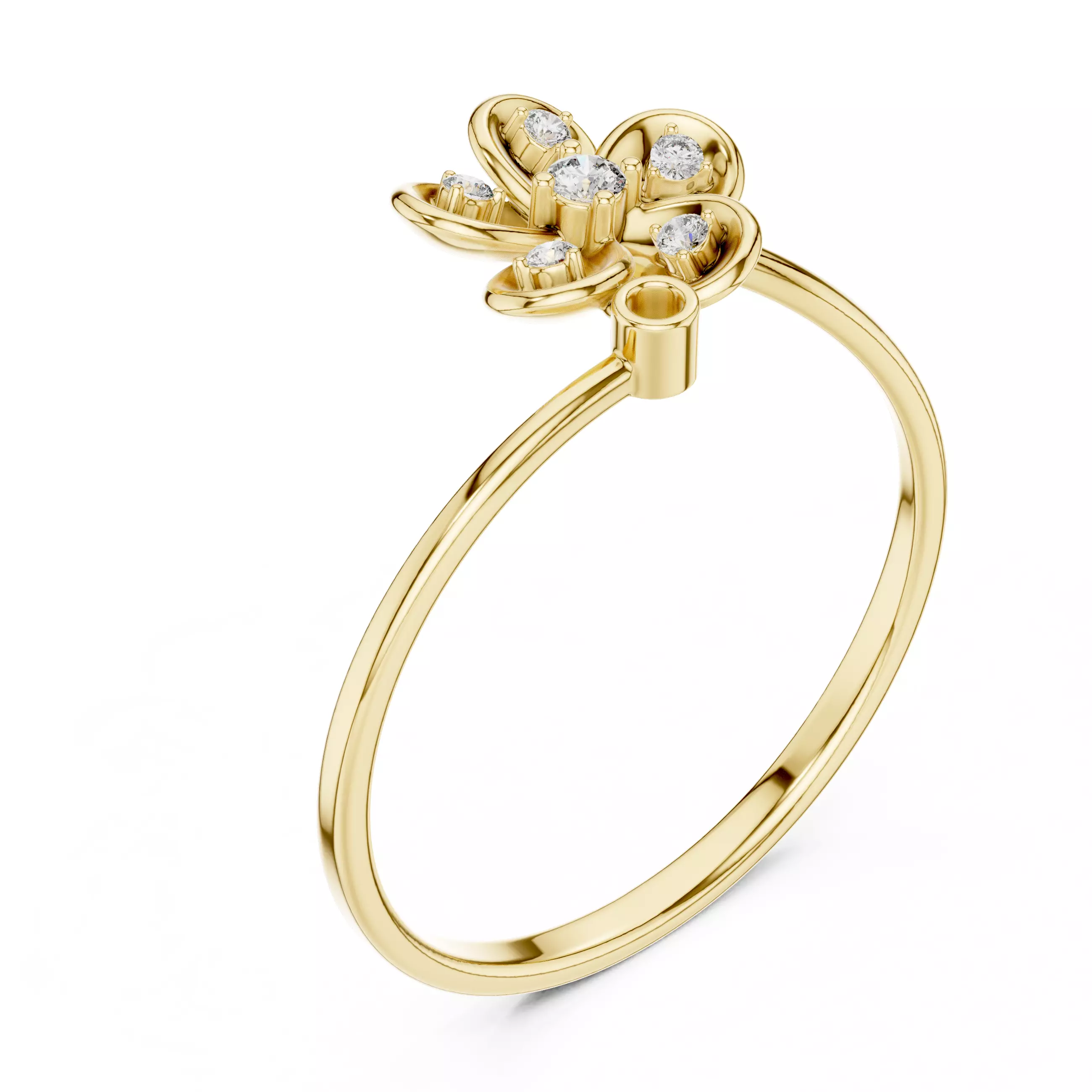 Floral Theme Round Cut Diamond Engagement Ring 3DM STL Video 3D print model_7