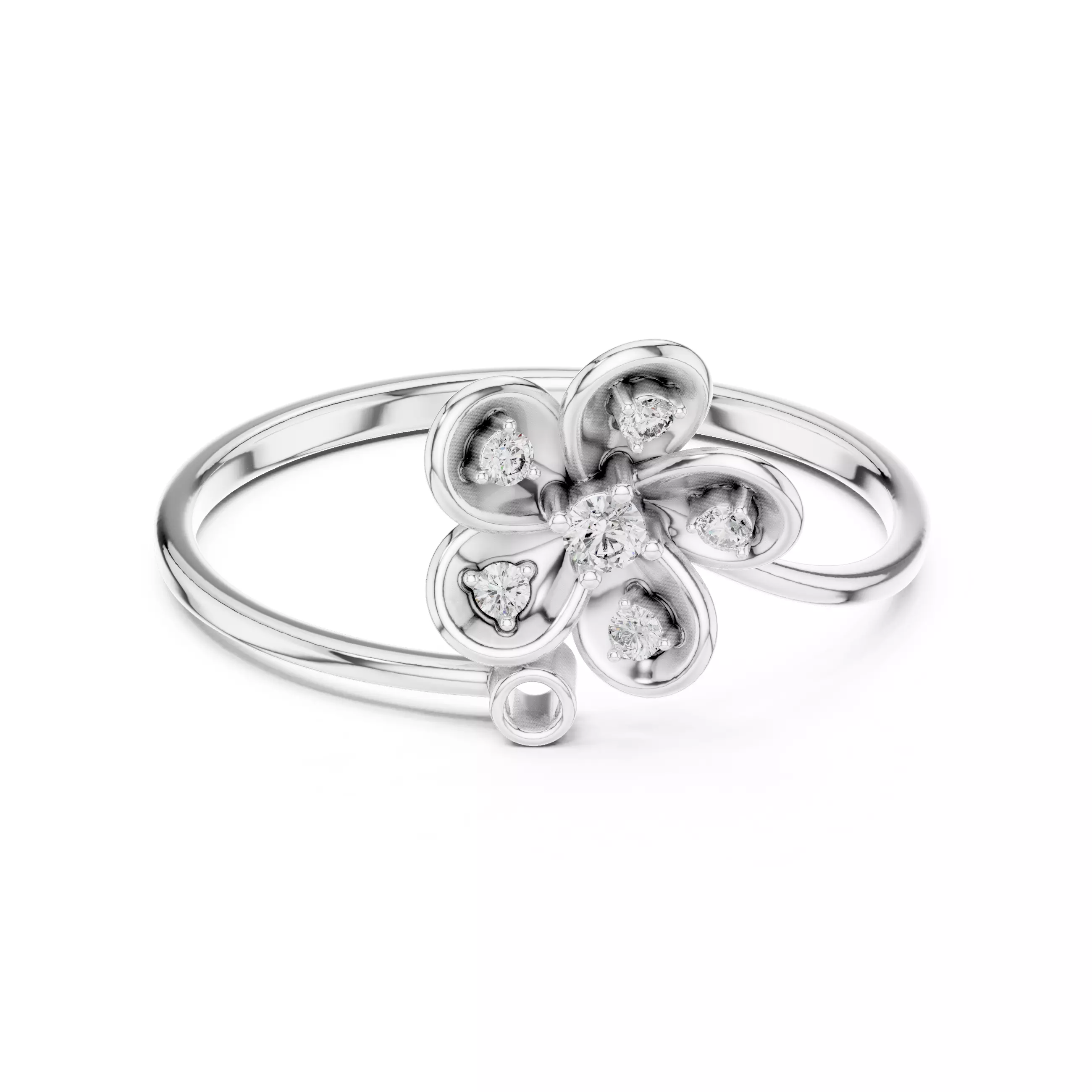 Floral Theme Round Cut Diamond Engagement Ring 3DM STL Video 3D print model_2