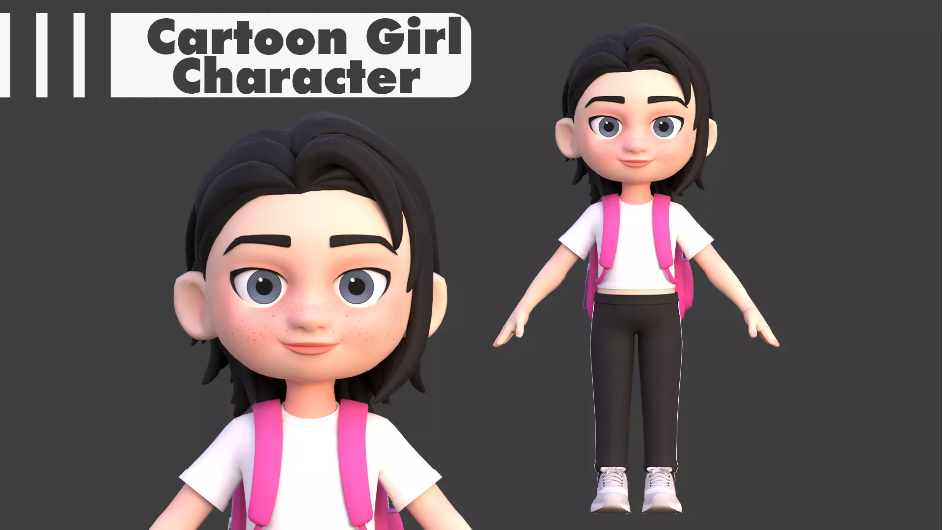 Cartoon Girl Character Low-poly 3D model_0