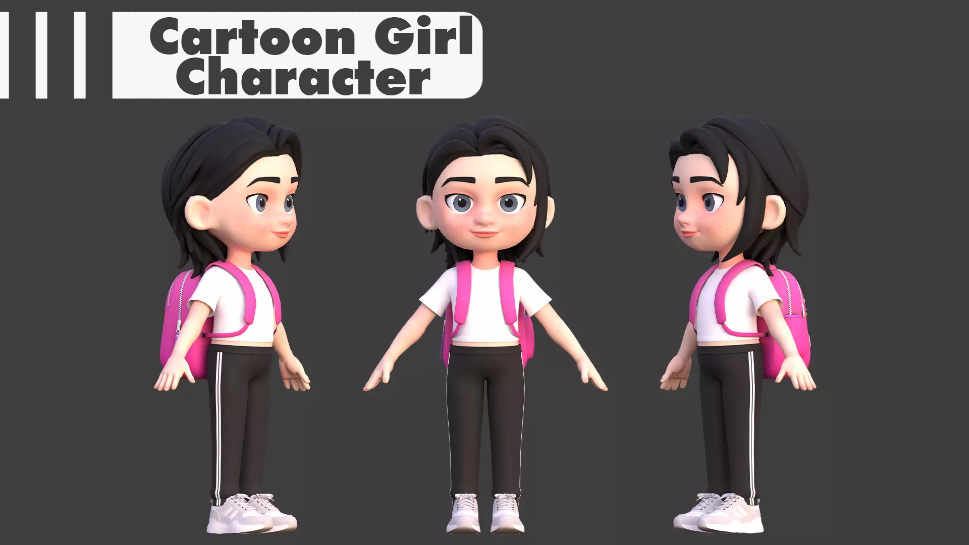 Cartoon Girl Character Low-poly 3D model_2