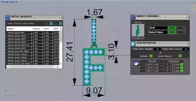 letter F Rose Gold STL 3D Pendant with Diamonds Model jp0164