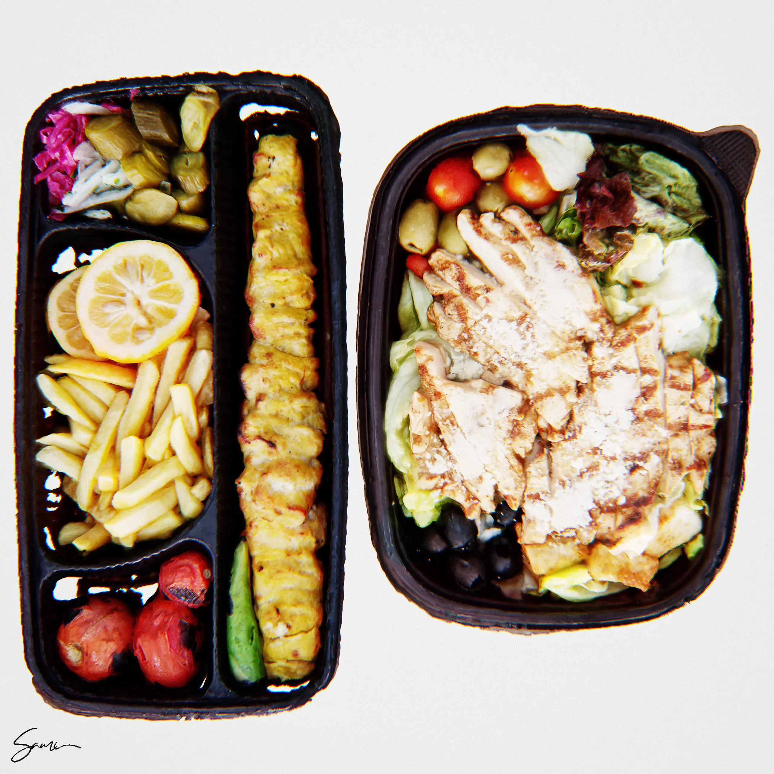 Caesar salad and kabab Free 3D model
