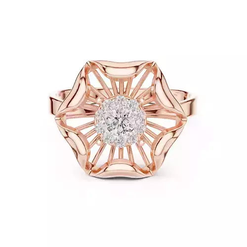 Round Cluster Diamond Hexagon Engagement Ring 3DM STL Video