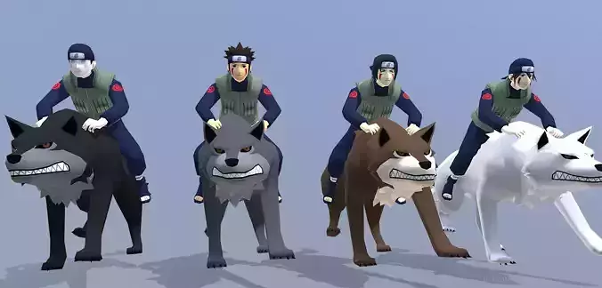 Hidden Leaf Ninja Dogs Animated Run Walk 3D model