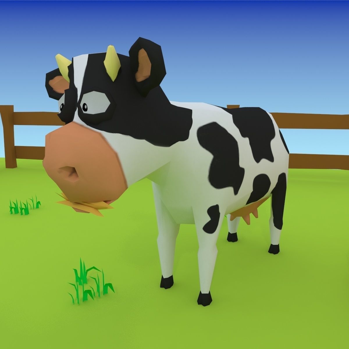 Cartoon cow low poly 3D model_7