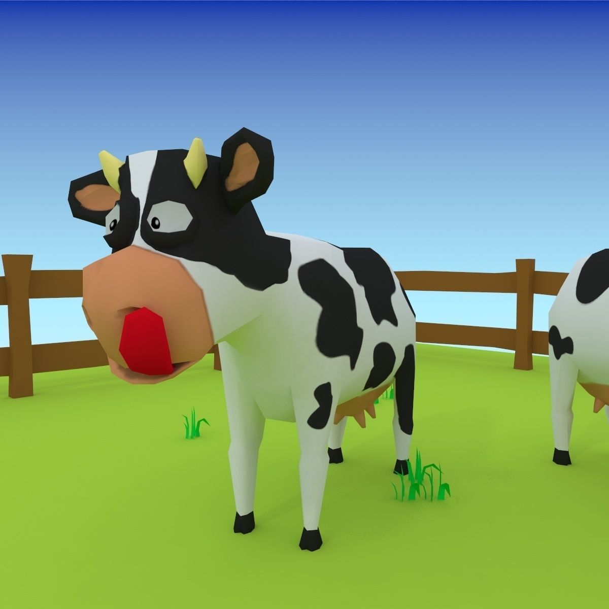 Cartoon cow low poly 3D model_2