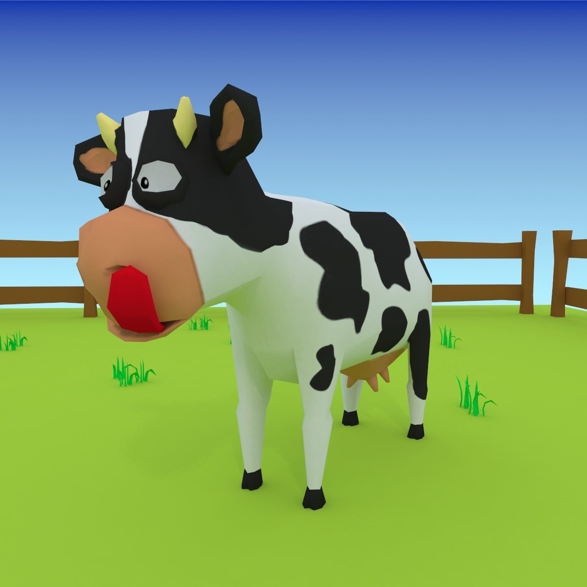 Cartoon cow low poly 3D model_3