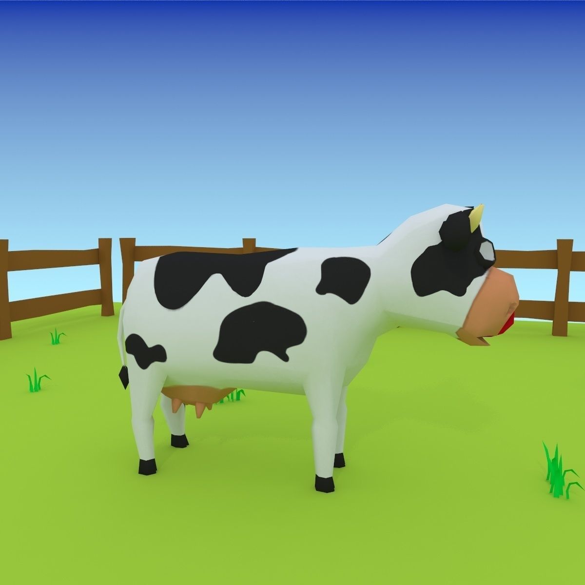 Cartoon cow low poly 3D model_9