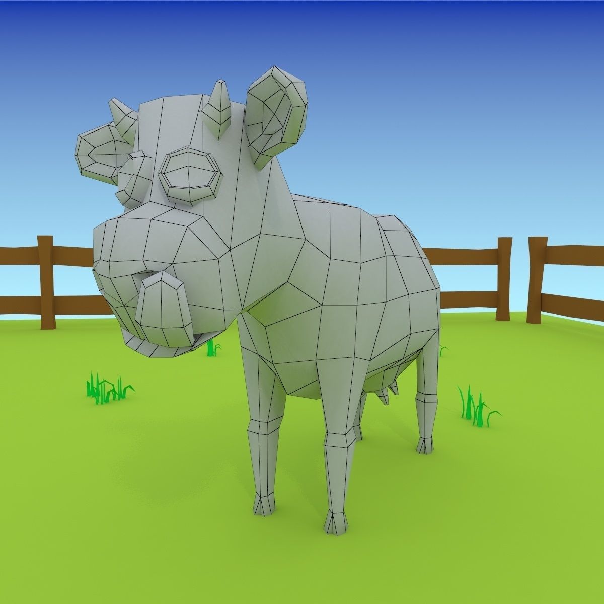 Cartoon cow low poly 3D model_4