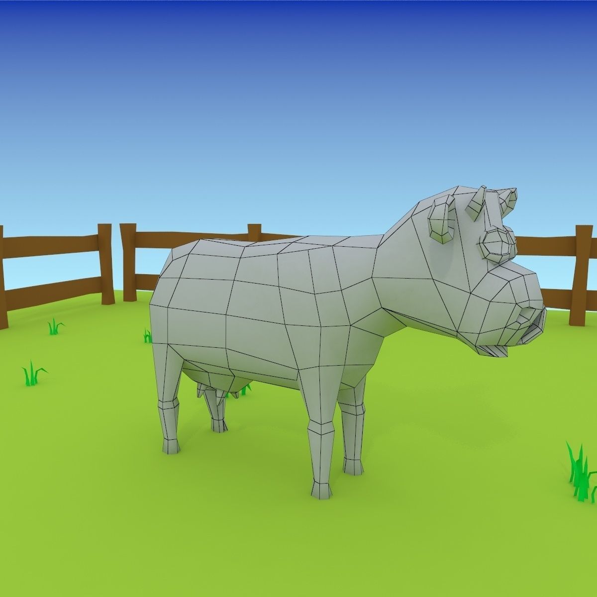 Cartoon cow low poly 3D model_14