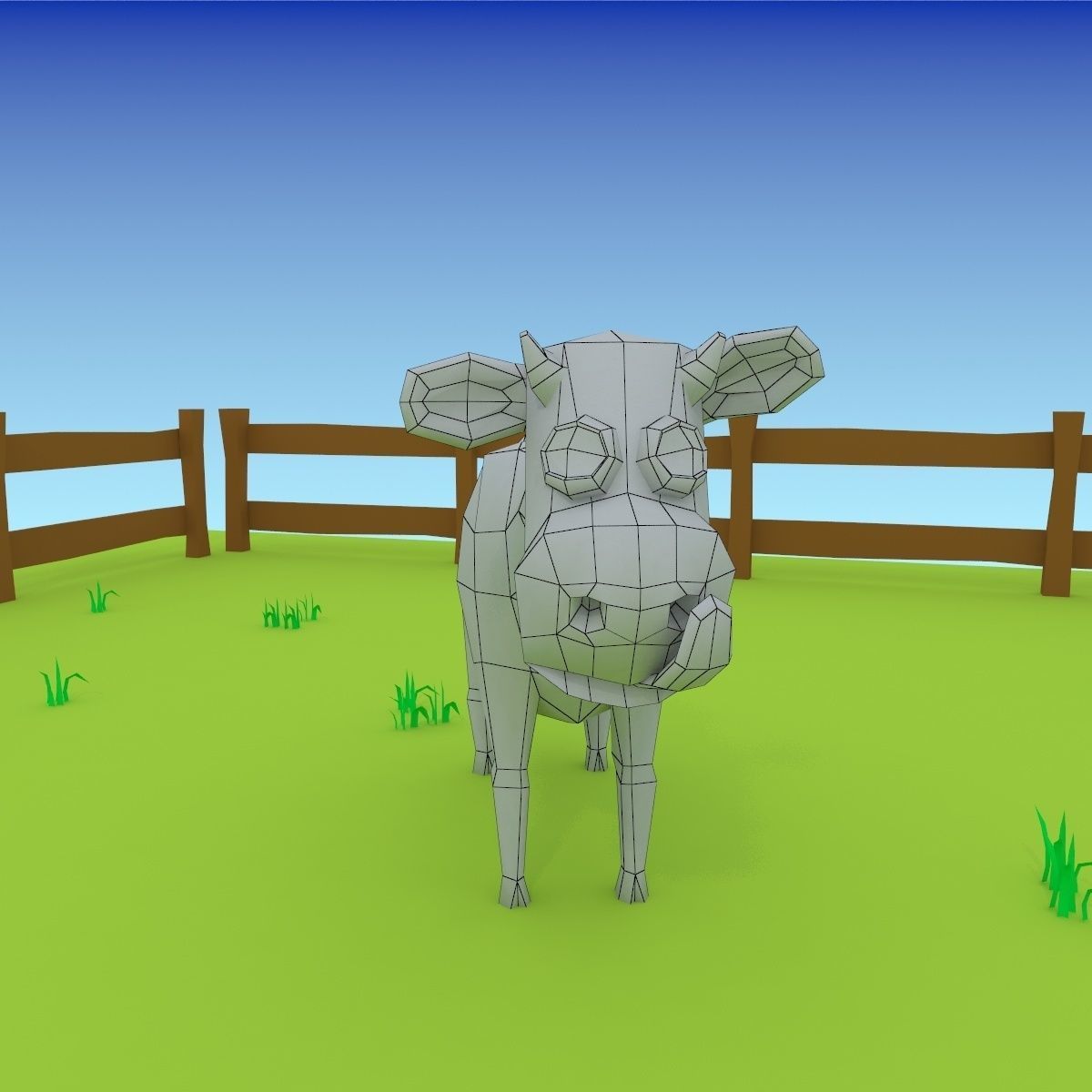 Cartoon cow low poly 3D model_13