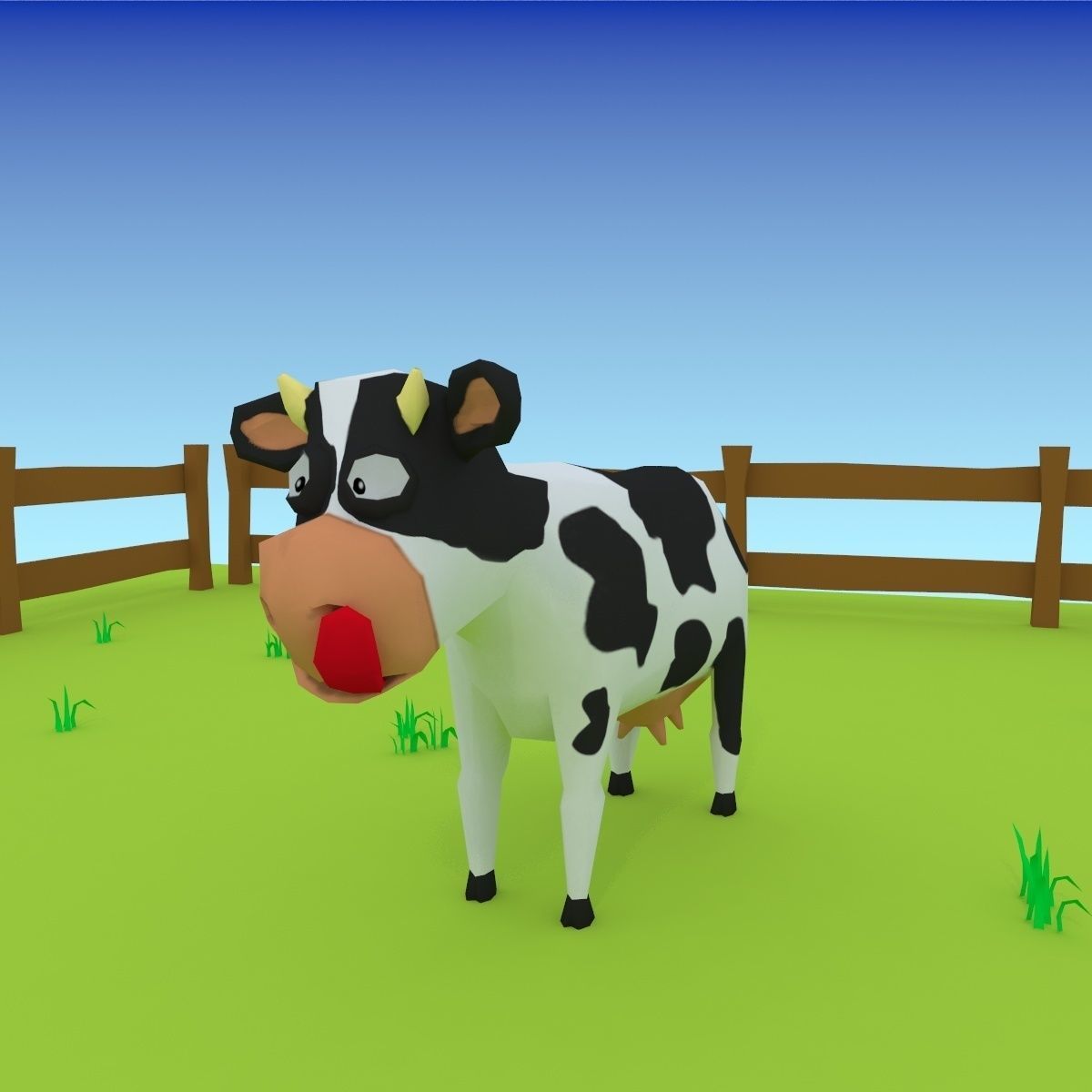 Cartoon cow low poly 3D model_10