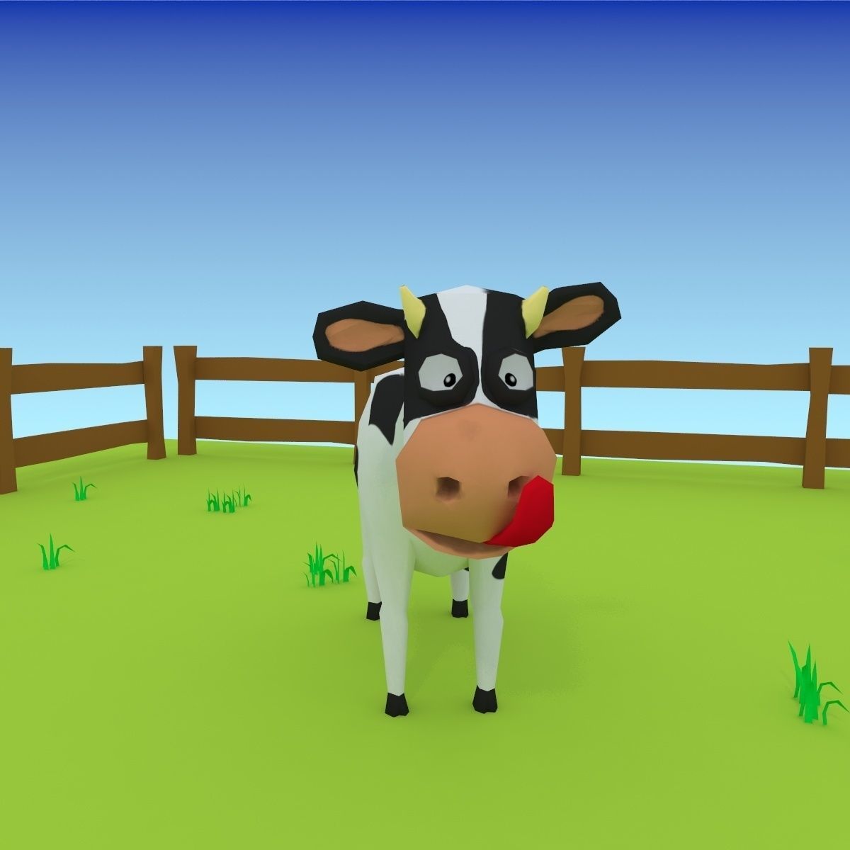Cartoon cow low poly 3D model_8