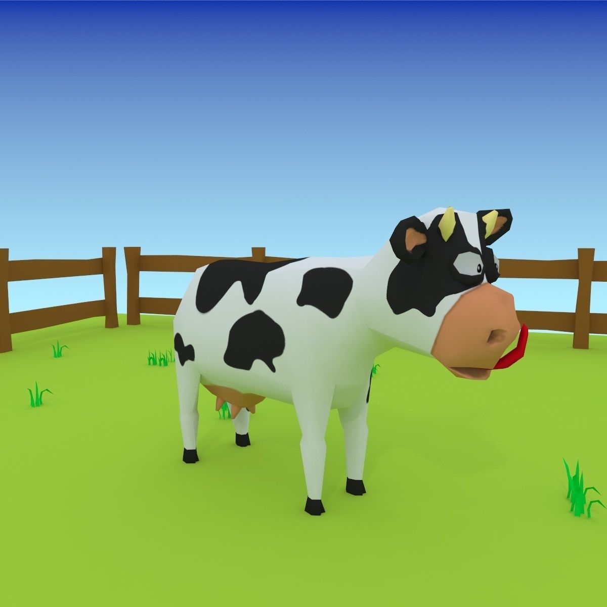 Cartoon cow low poly 3D model_12