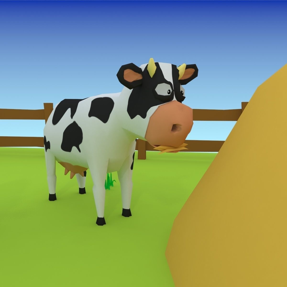Cartoon cow low poly 3D model_1