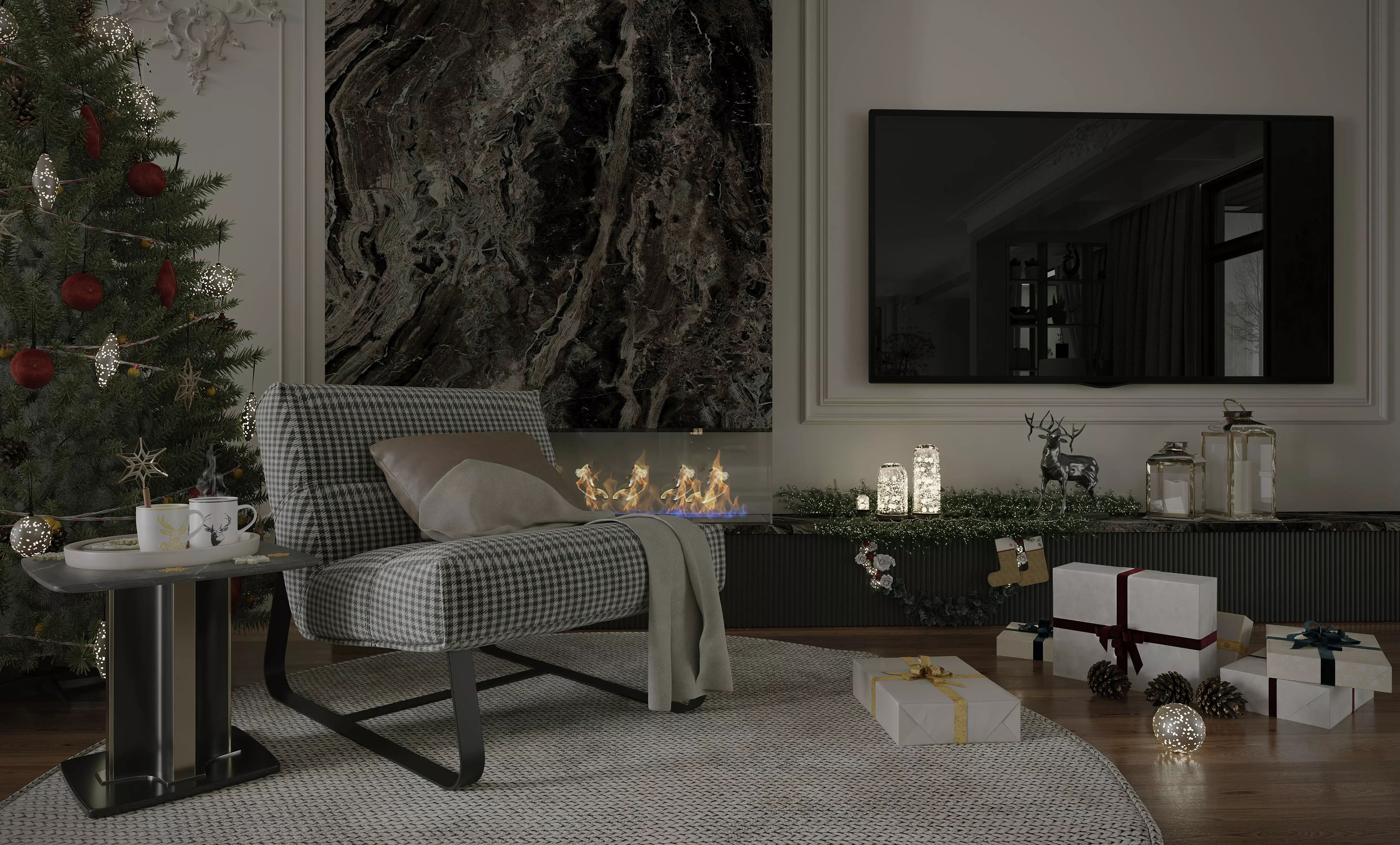 Cozy Christmas Living Room Scene 3D Model 3D model