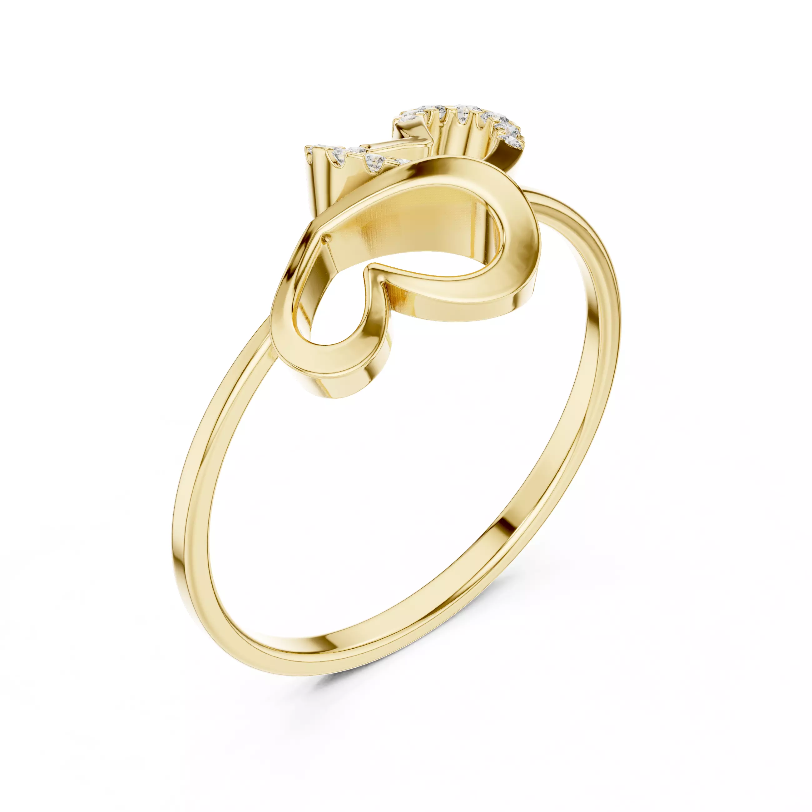 Dual Heart Shape Round Diamond Engagement Ring 3DM STL Video 3D print model_3
