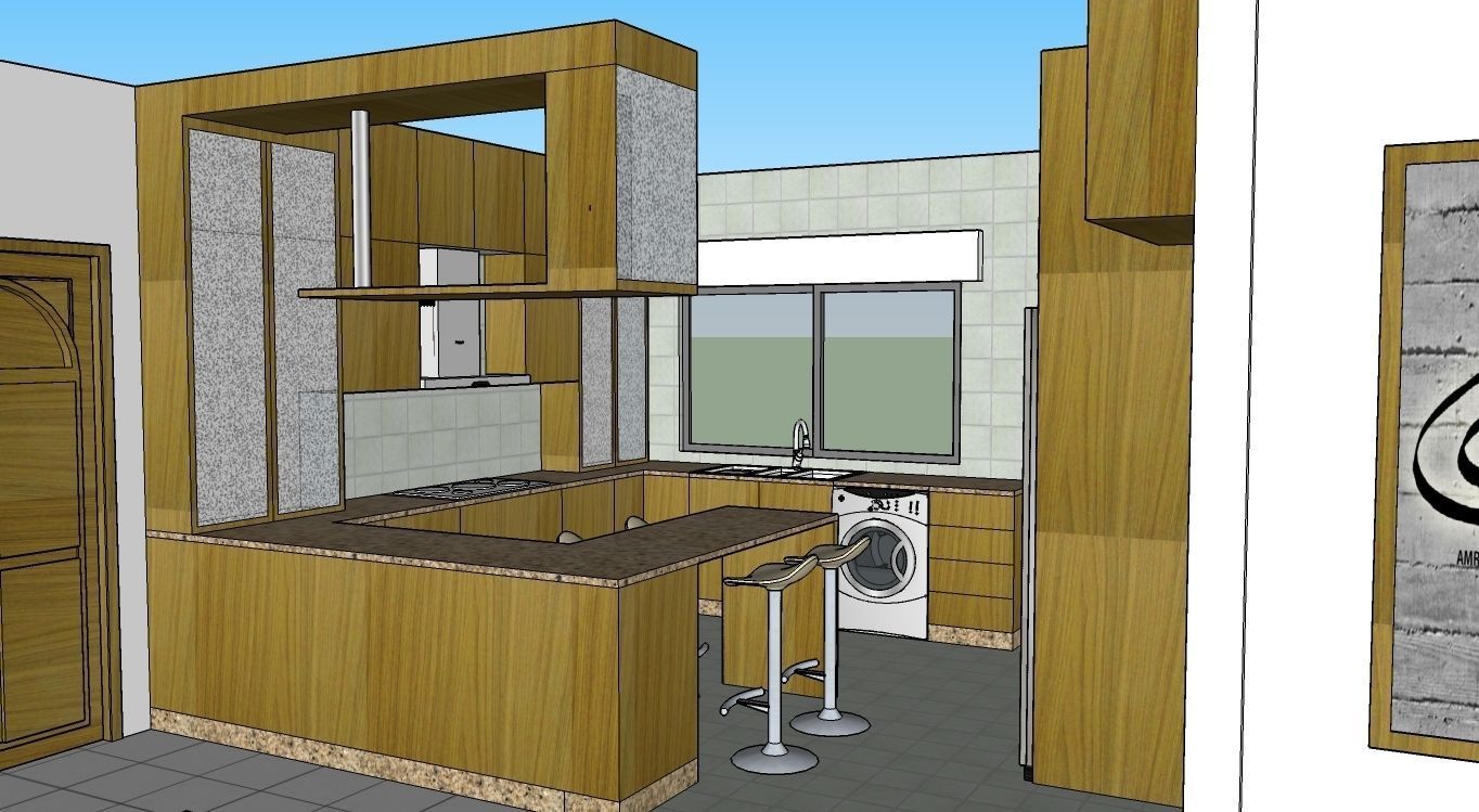 German style Kitchen with dining and living room plus LCD set 3D model_3