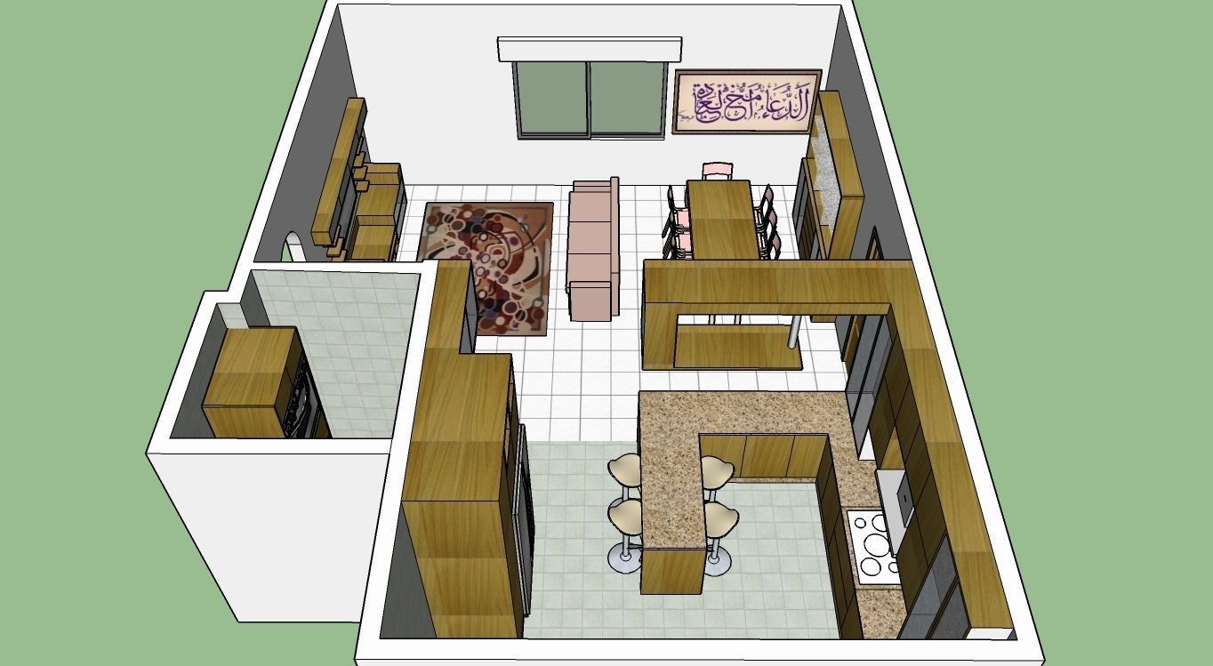 German style Kitchen with dining and living room plus LCD set 3D model_4
