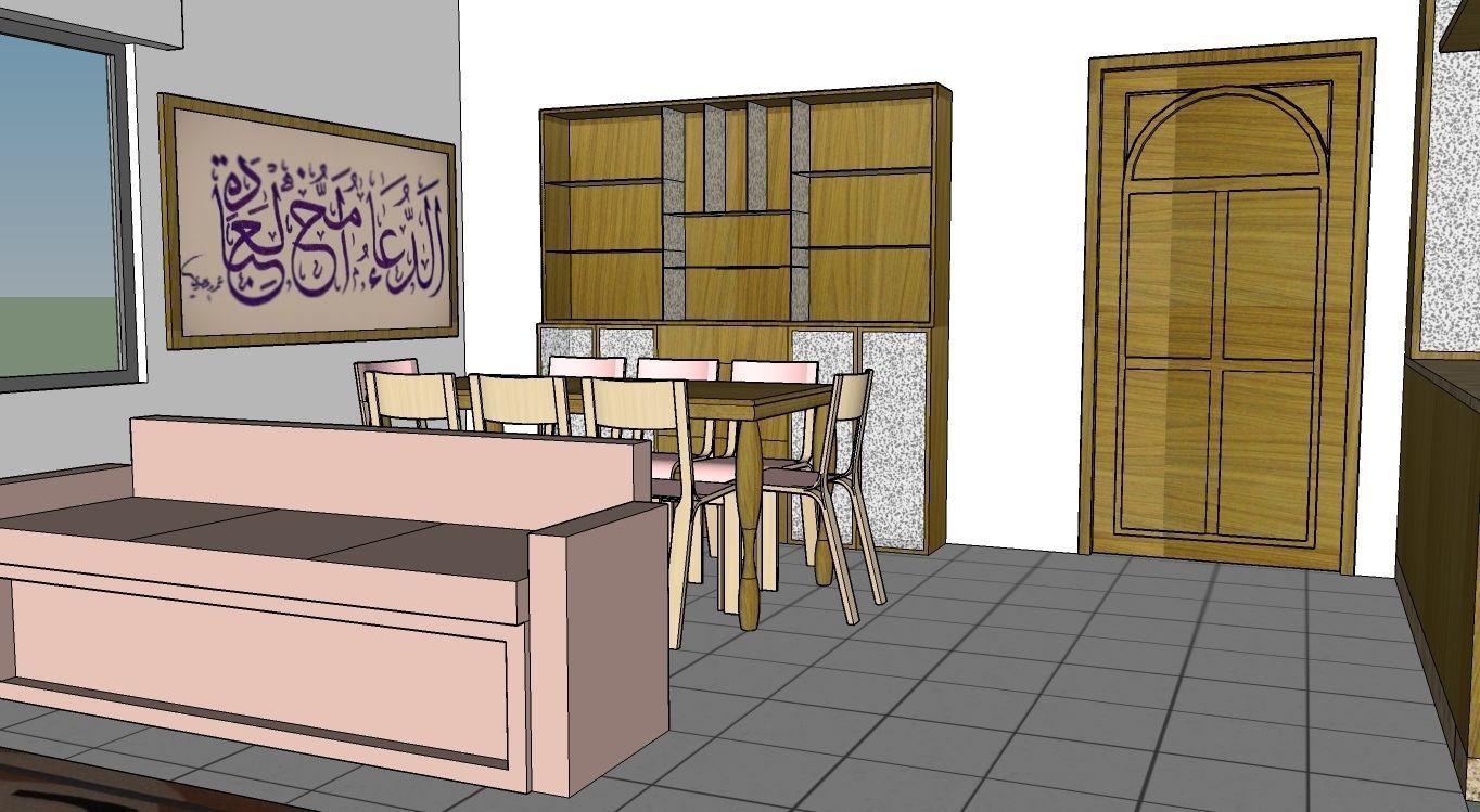 German style Kitchen with dining and living room plus LCD set 3D model_8