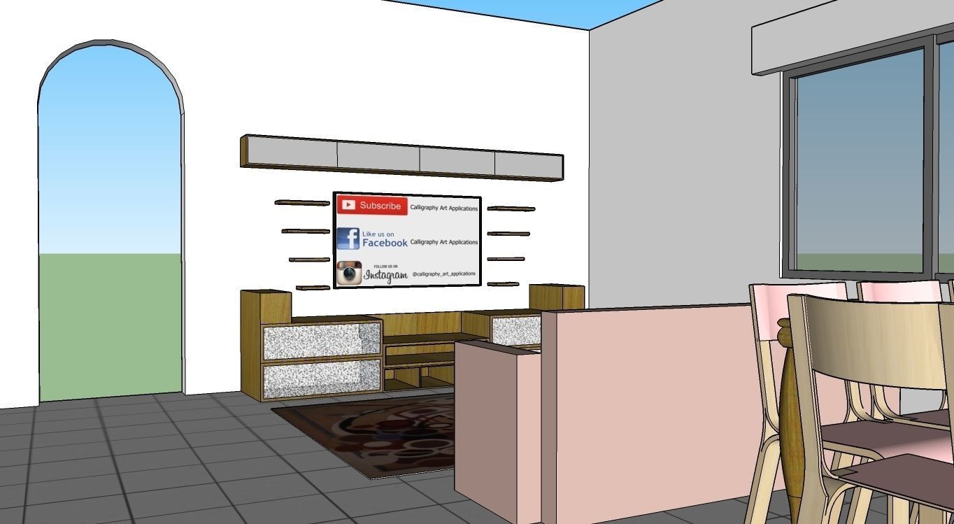 German style Kitchen with dining and living room plus LCD set 3D model_5