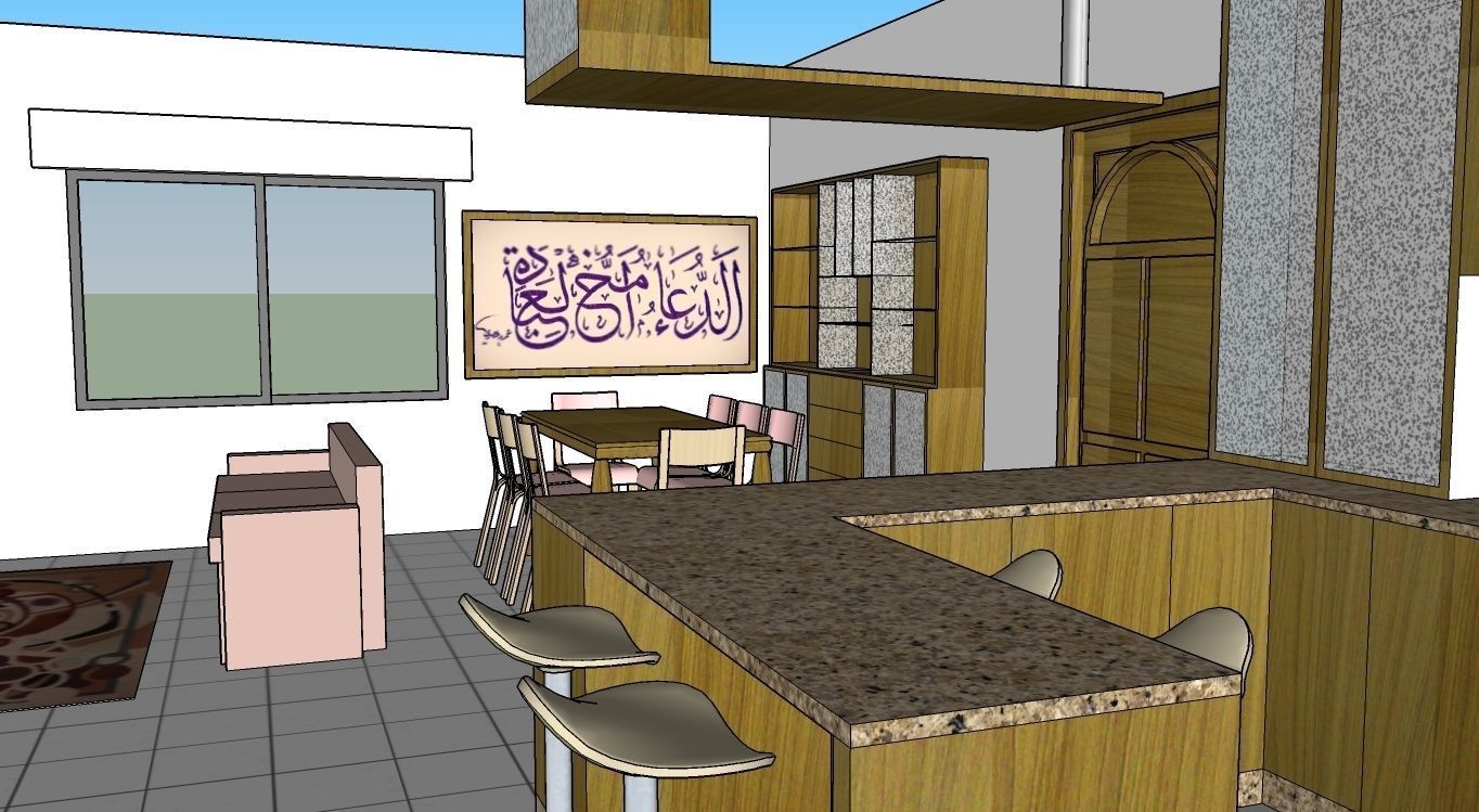 German style Kitchen with dining and living room plus LCD set 3D model_9