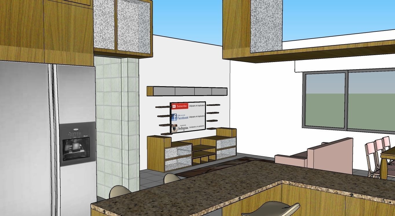 German style Kitchen with dining and living room plus LCD set 3D model_7