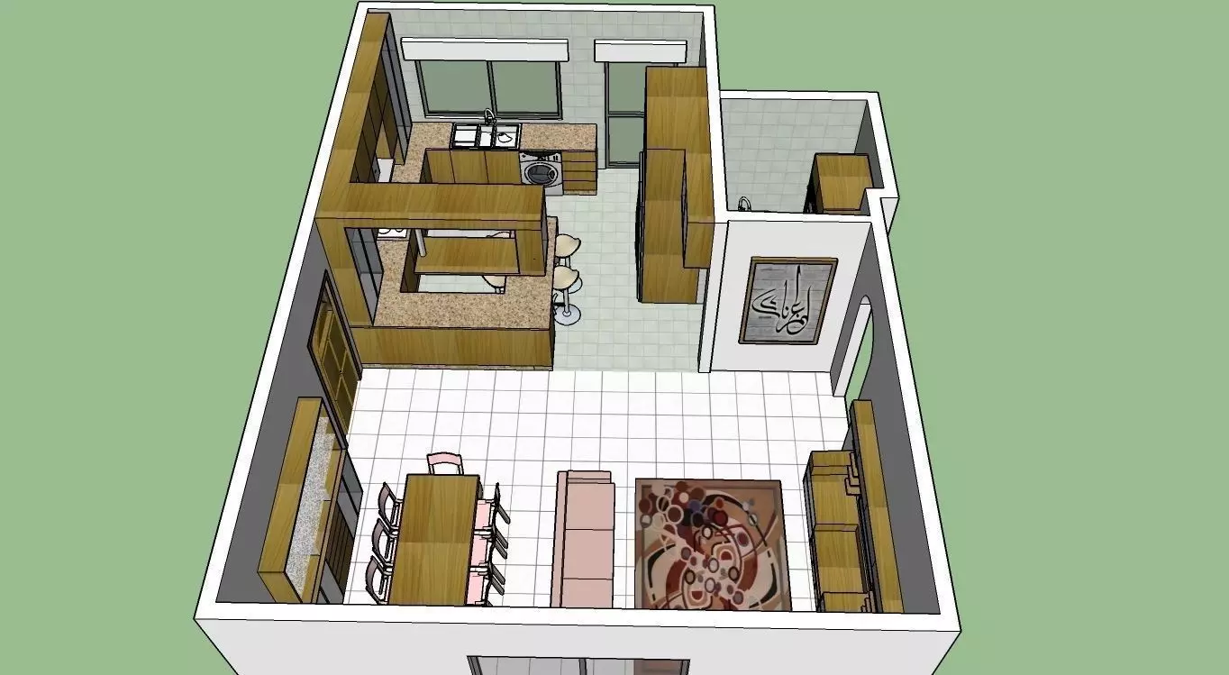German style Kitchen with dining and living room plus LCD set 3D model_0