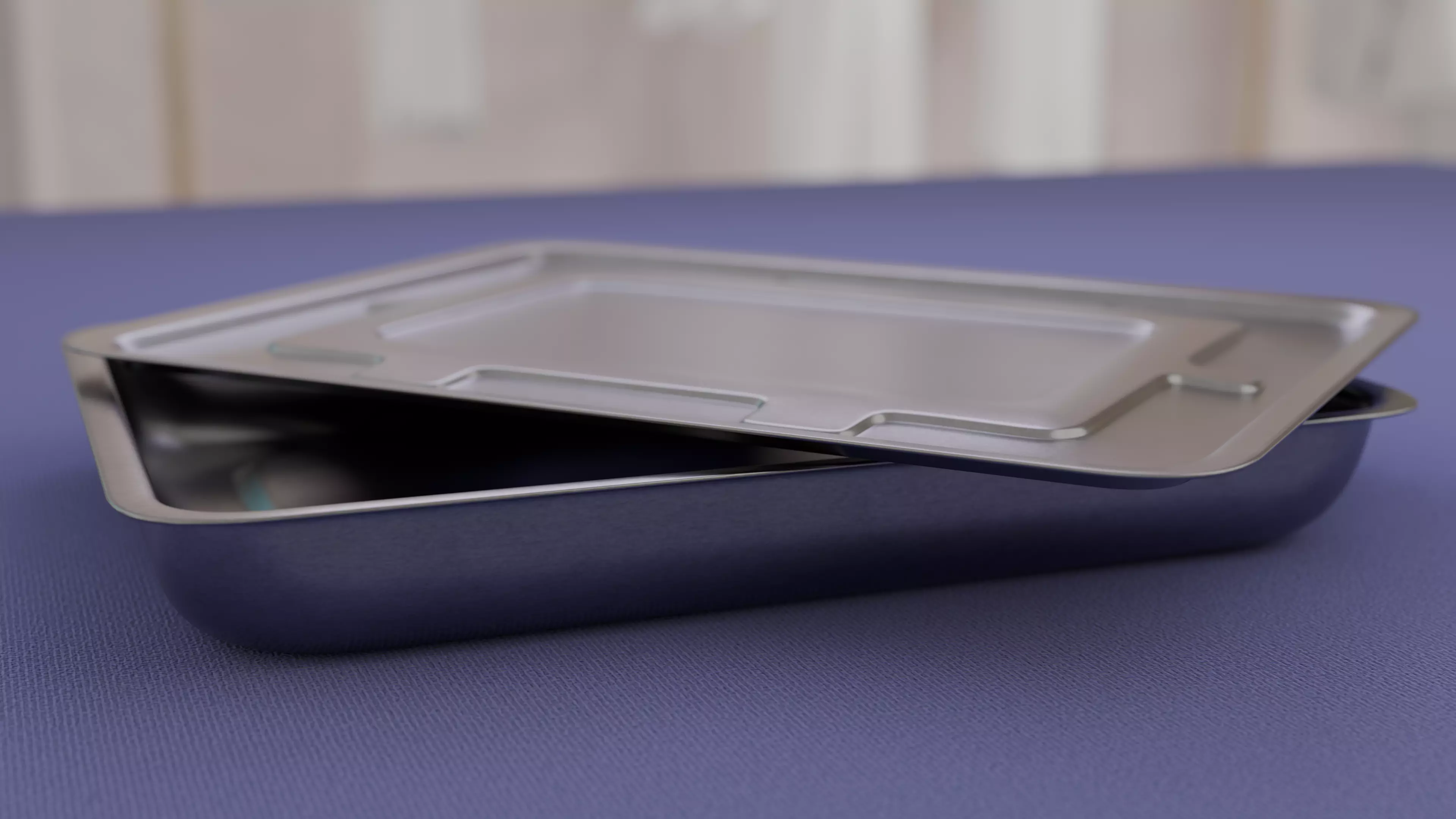 Rectangular Stainless Steel Medical Tray with Lid 3D model_3