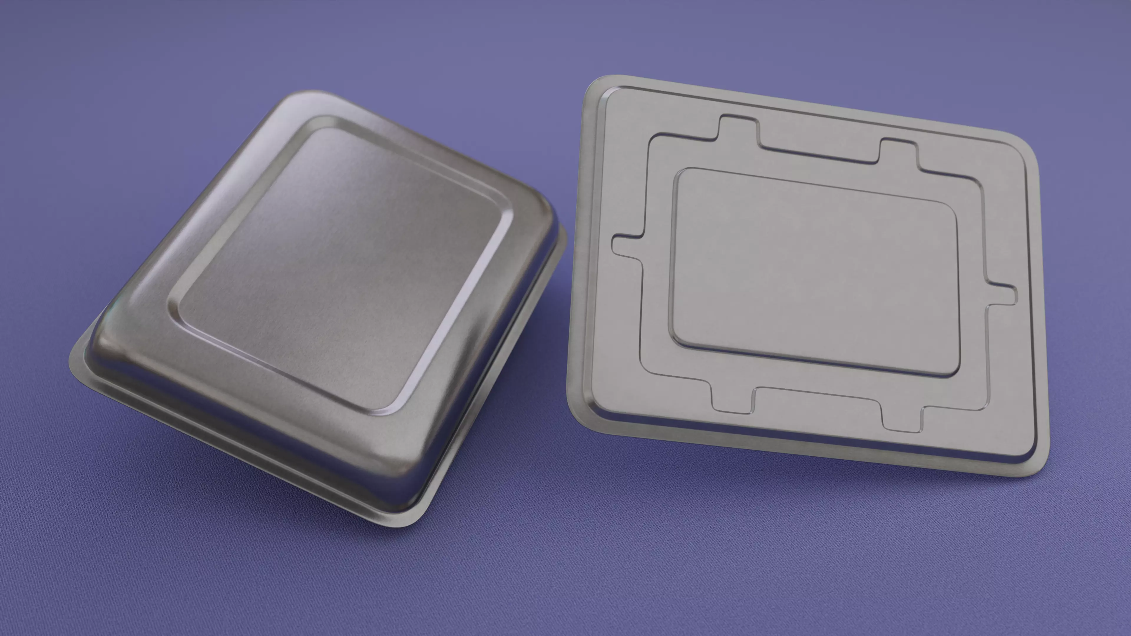 Rectangular Stainless Steel Medical Tray with Lid 3D model_2